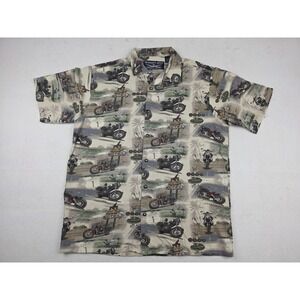 Newport Blue American Tradition‎ Hot Rod Motorcycle Hog Button Shirt Mens M AOP